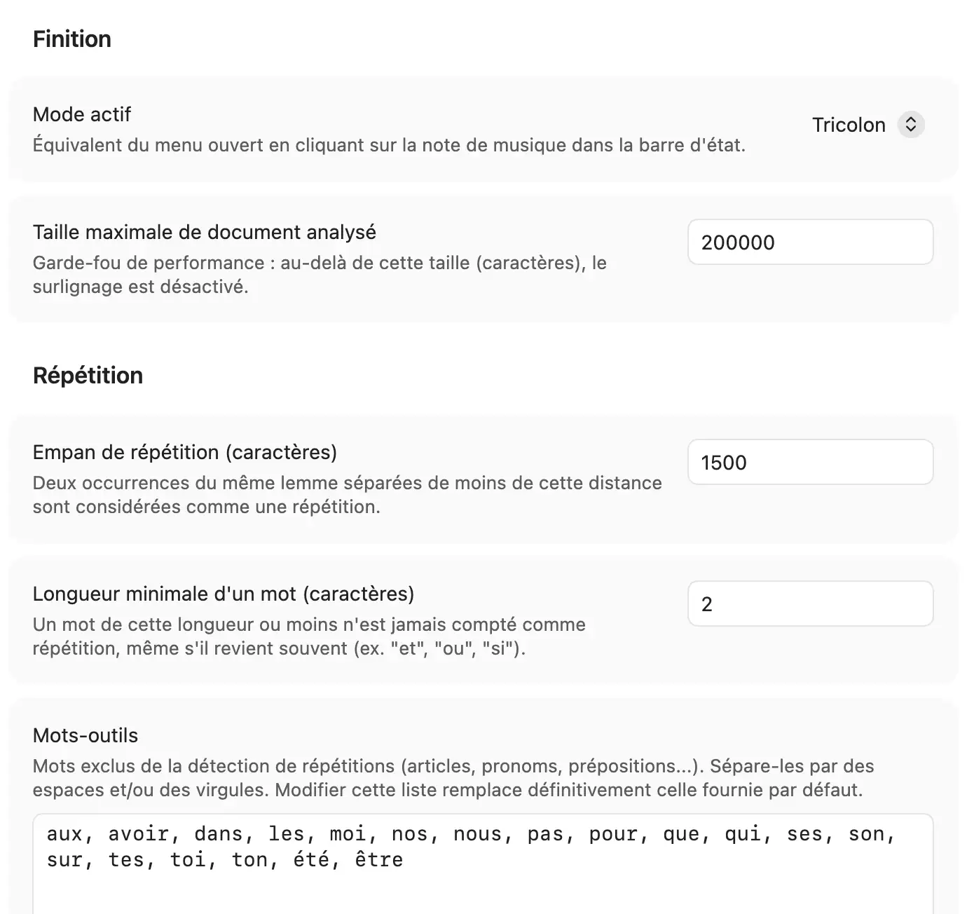 Paramétrage du plugin